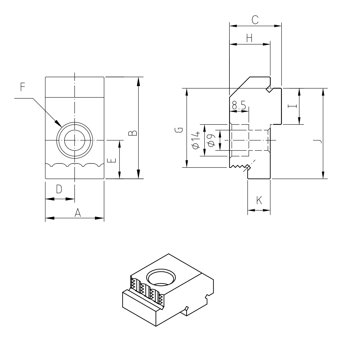 Technische Zeichnung Ersatzbacken (1Set - 6 Stk.) für ALT-100M/ALT-100L von Kemmler