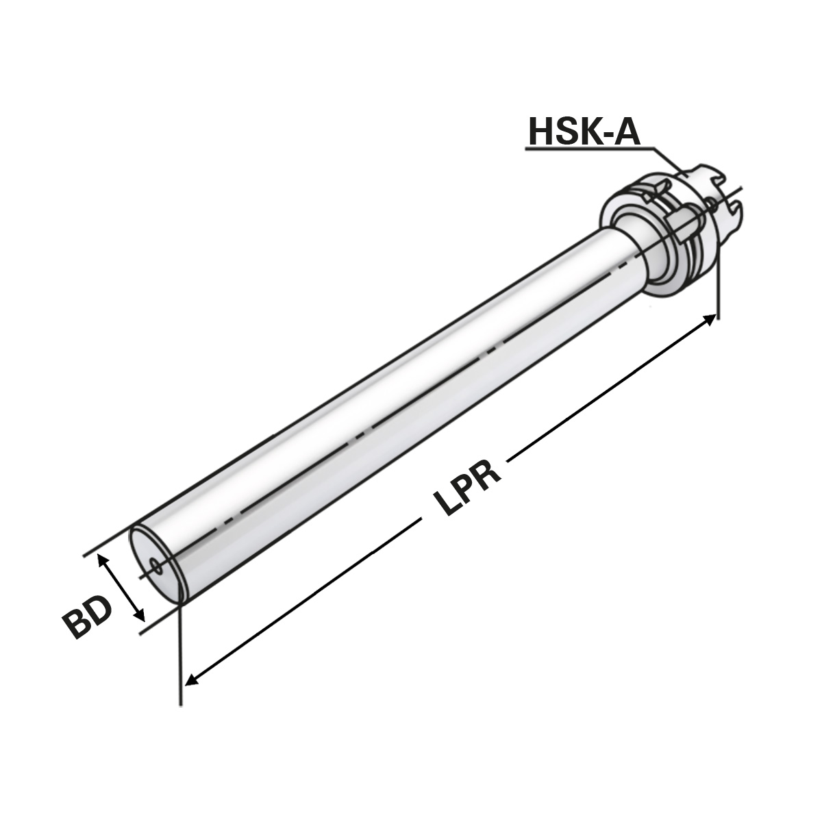 Technische Zeichnung Kontrolldorn HSK 32-25-200 DIN 69893-A von Kemmler