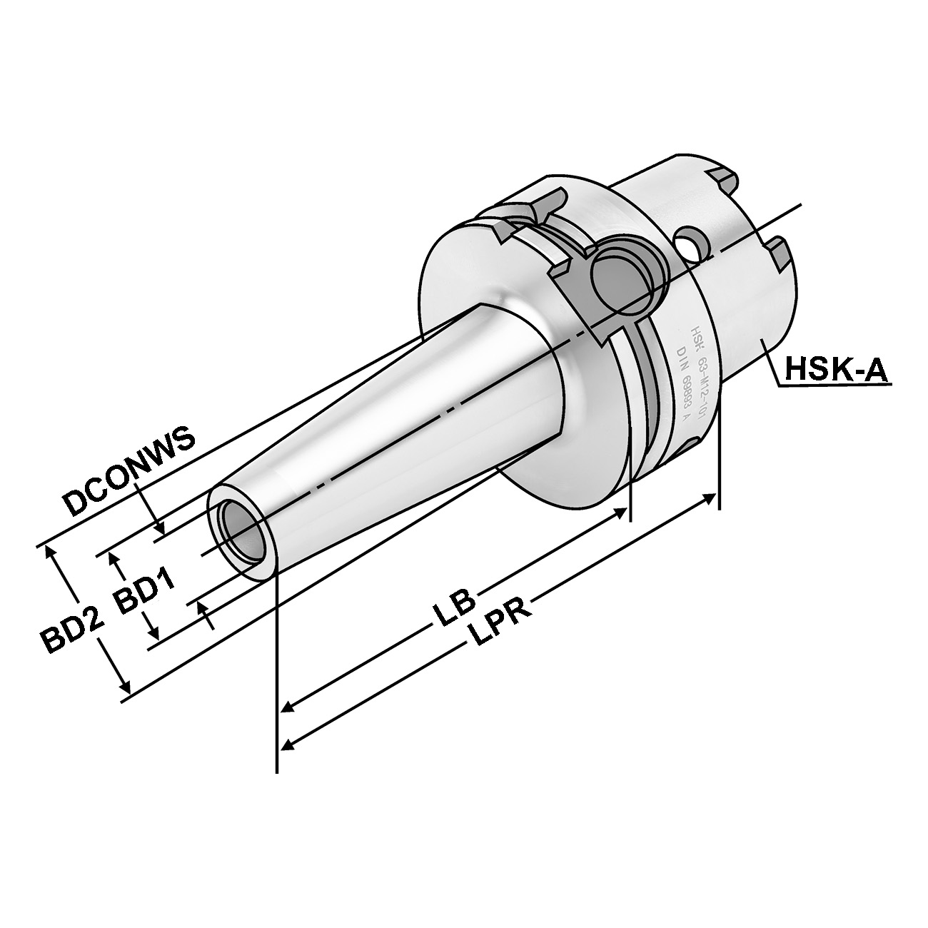 Technische Zeichnung Fräsaufnahme für Einschraubfr. HSK 63-M16-101-L75 von Kemmler