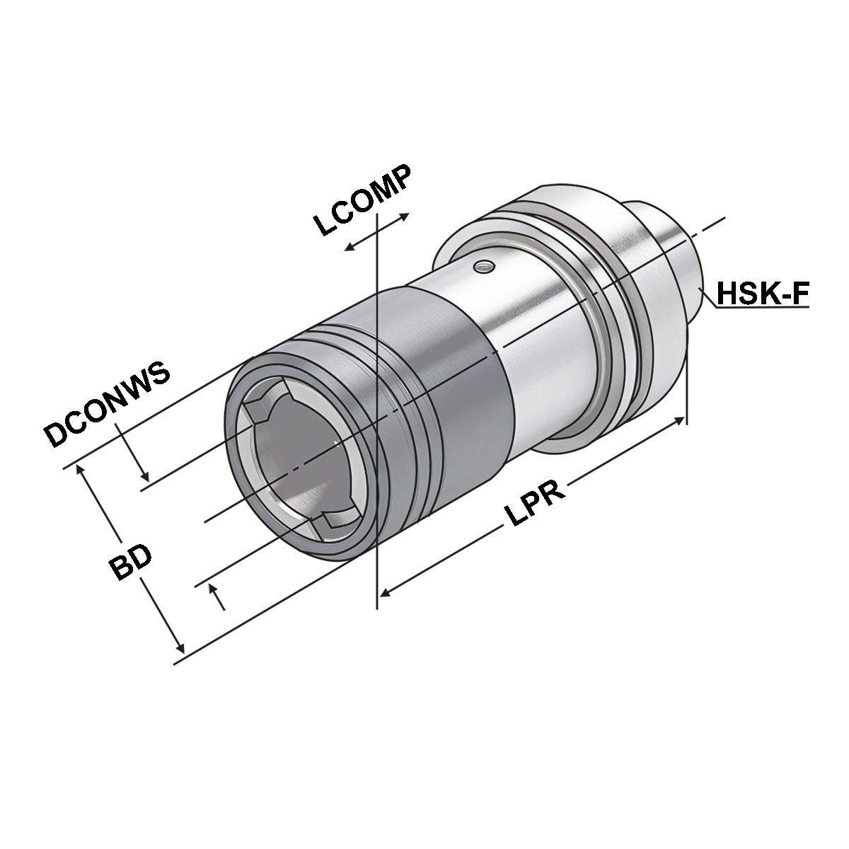 Technische Zeichnung Gewindeschneidfutter HSK 63 M5-M22 DIN 69893-F von Kemmler