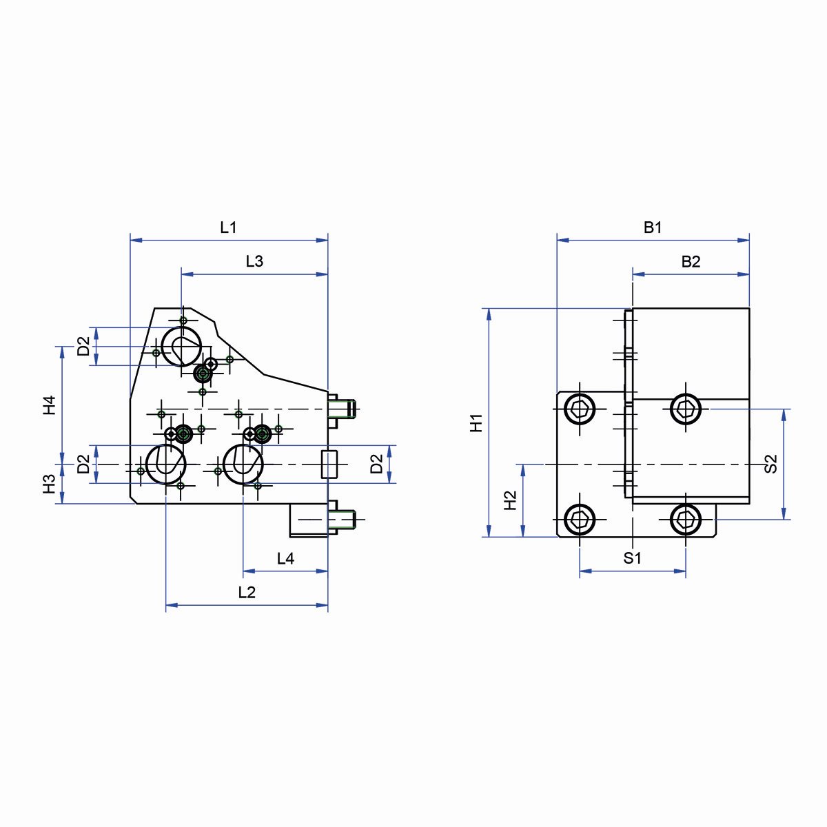 Technische Zeichnung Zylinderschaftaufnahme 3x Spann-Ø25mm BMT65 von Kemmler