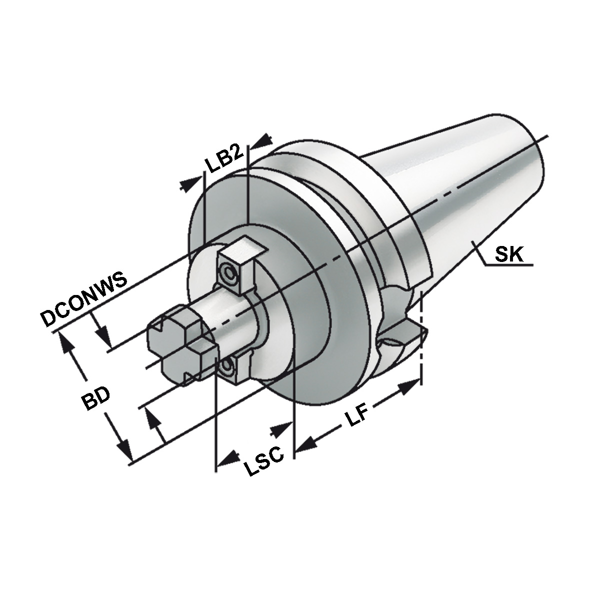 Technische Zeichnung Quernut-Aufsteckdorn BT 40-40-160 MAS/BT von Kemmler