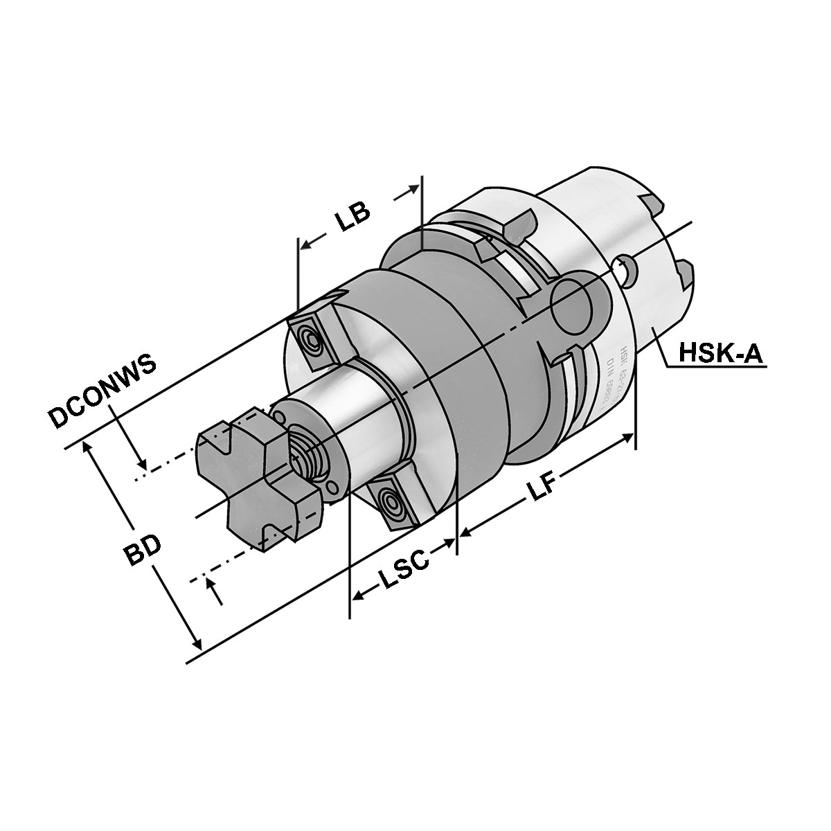 Technische Zeichnung Quernut-Aufsteckdorne HSK 40-22-50 DIN 69893-A von Kemmler