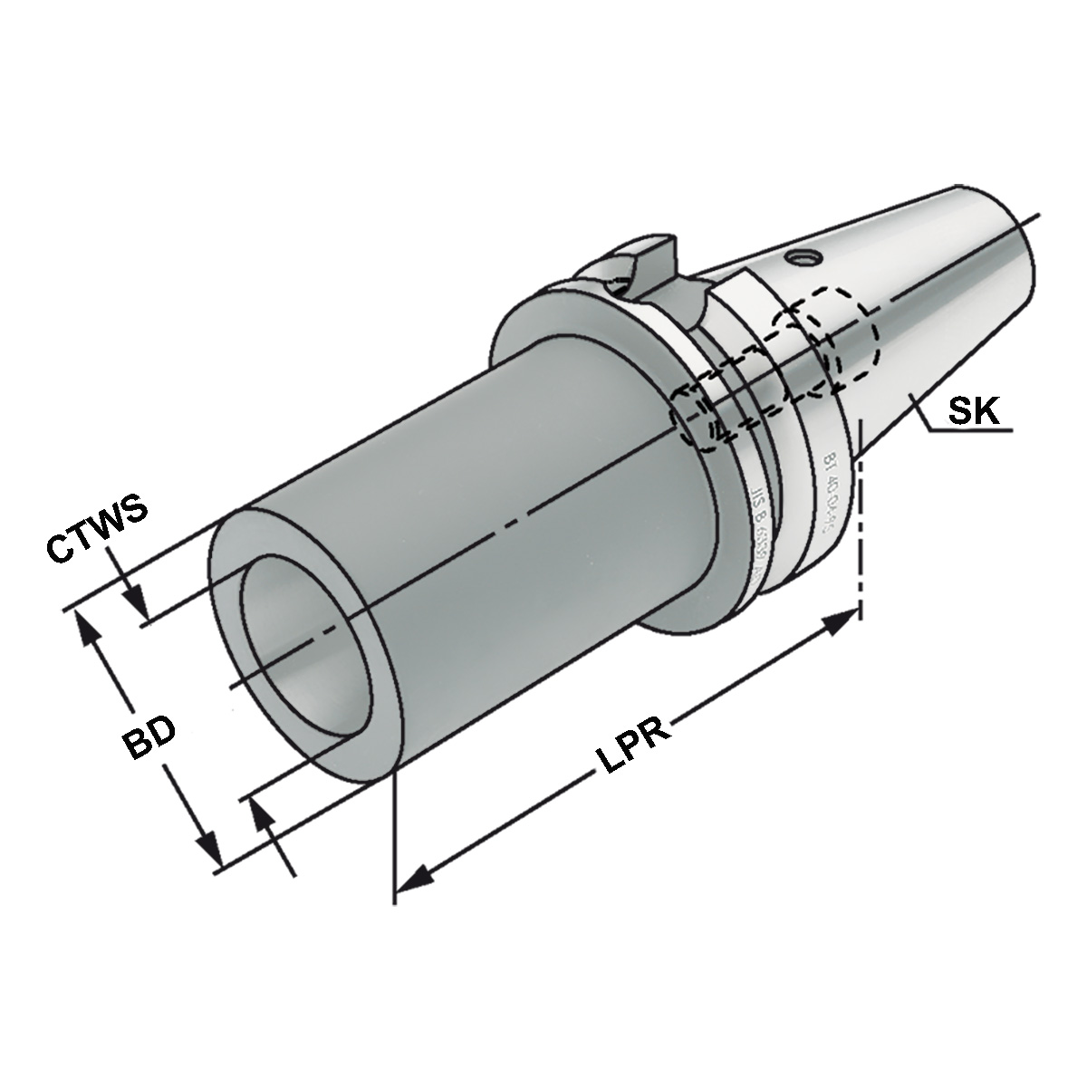 Technische Zeichnung Fräserhülse BT 40-2-50 MAS/BT von Kemmler