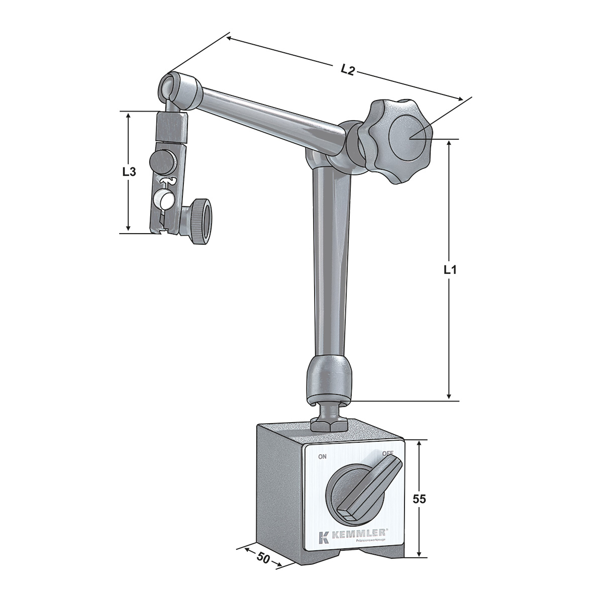 Technische Zeichnung Präzisions Magnet Messstativ | 690mm von Kemmler