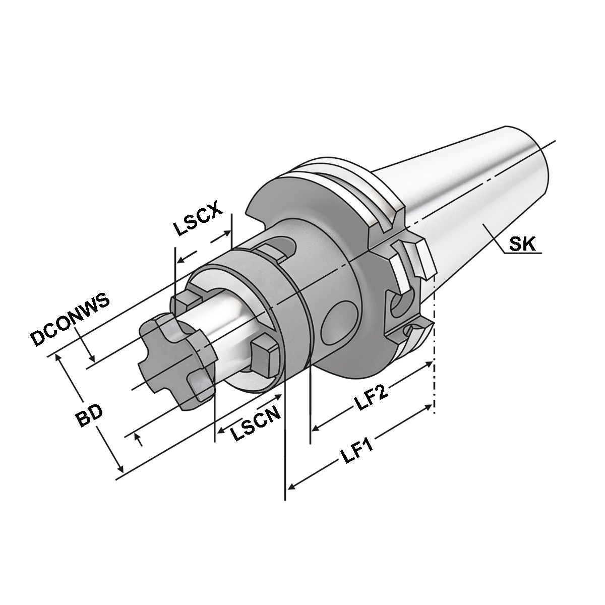 Technische Zeichnung Kombi-Aufsteckfräsdorn SK40-40-60 DIN 69871 AD/B von Kemmler