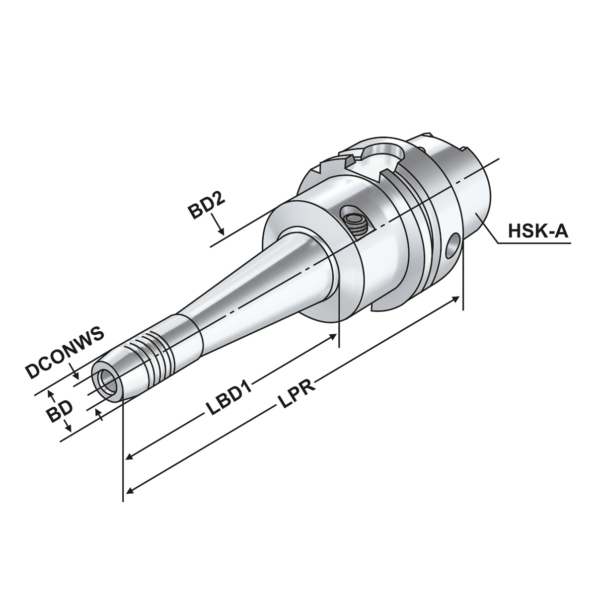 Technische Zeichnung Hydro-Dehnspannfutter HSK 63-06-160 DIN 69893-A von Kemmler
