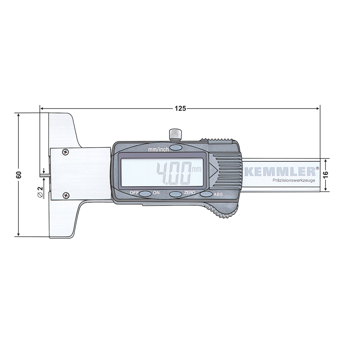 Technische Zeichnung Digitaler Tiefenmesschieber 0-30mm von Kemmler