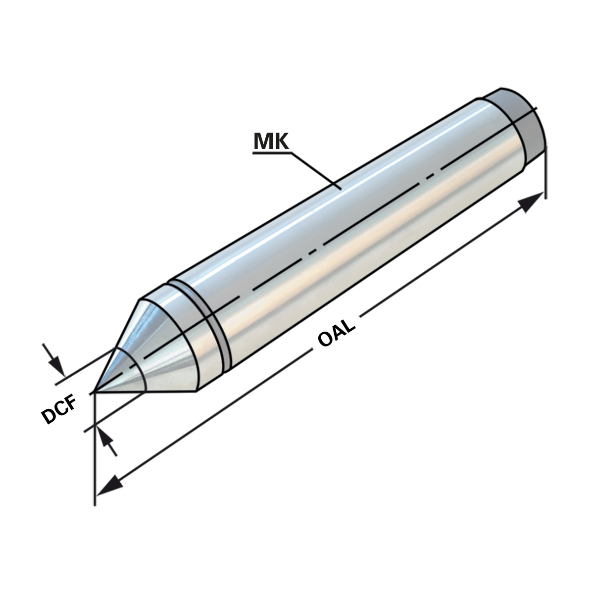 Technische Zeichnung Hartmetall Zentrierspitzen | MK 1 | DIN 806 E von Kemmler