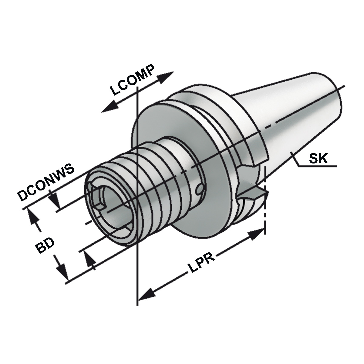 Technische Zeichnung Gewindeschneidfutter BT 40 - M5-M22 - Gr.2 von Kemmler