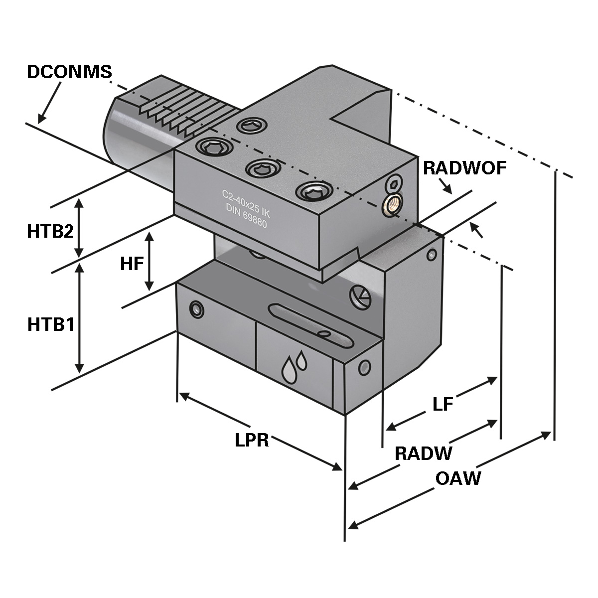 Technische Zeichnung Axial-Werkzeughalter C2-50x32 von Kemmler