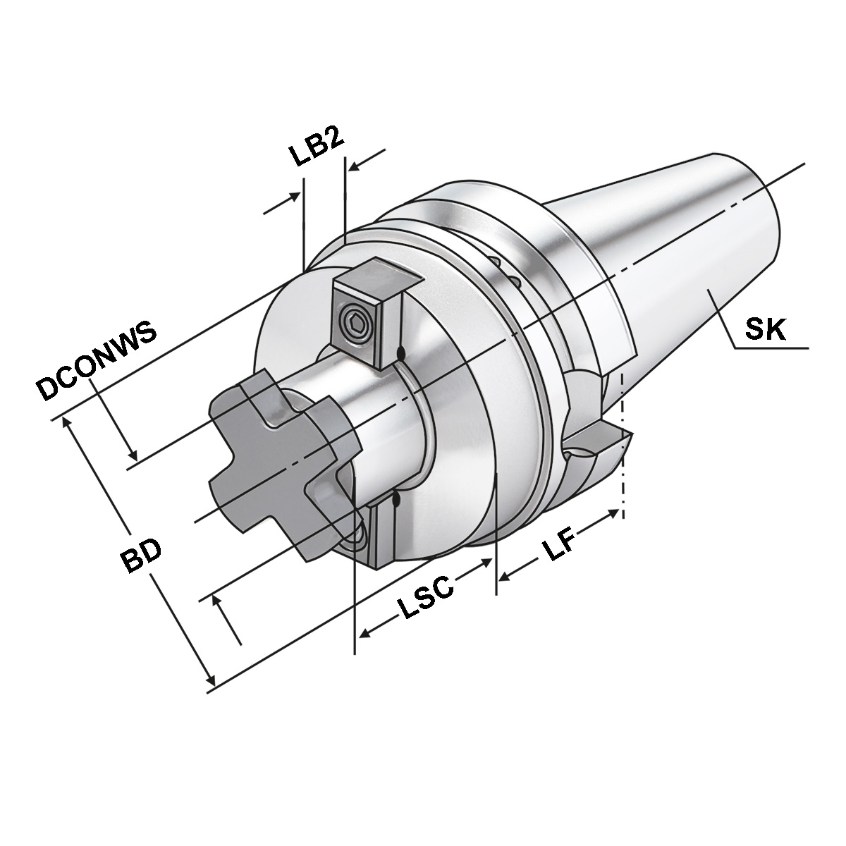 Technische Zeichnung Quernut-Aufsteckdorn BT 40-16-40 MAS/BT von Kemmler