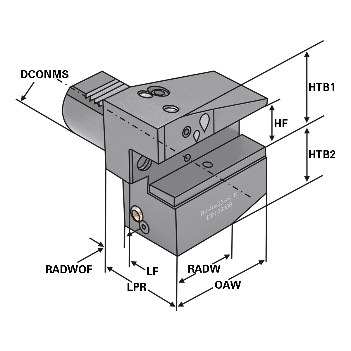 Technische Zeichnung Radial-Werkzeughalter B4-50x32-55 von Kemmler