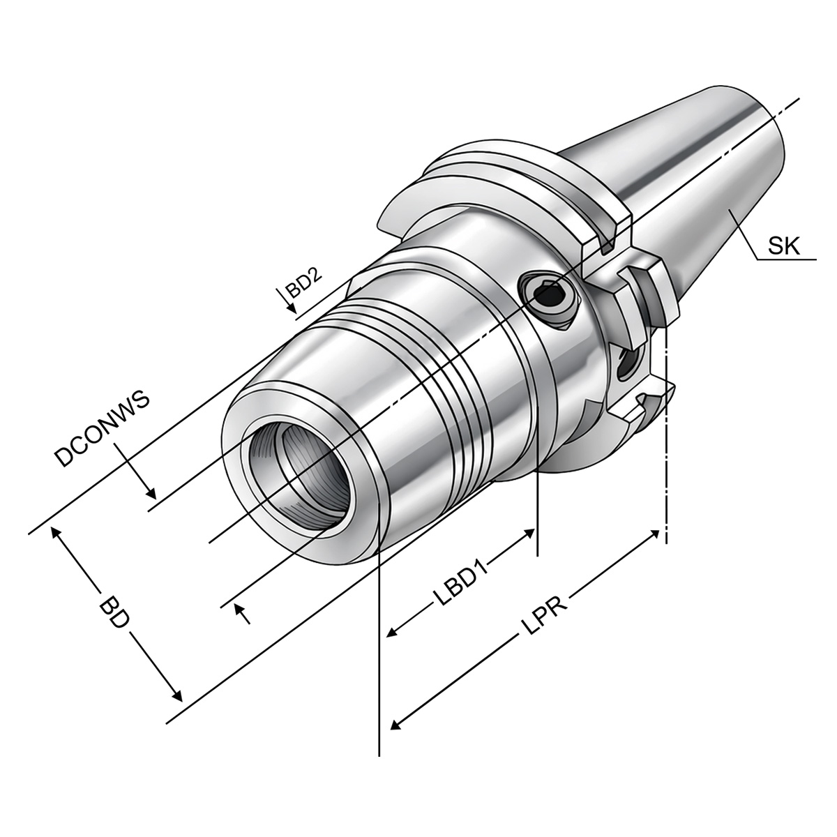 Technische Zeichnung Hydro-Dehnspannfutter SK 40-14-80 von Kemmler