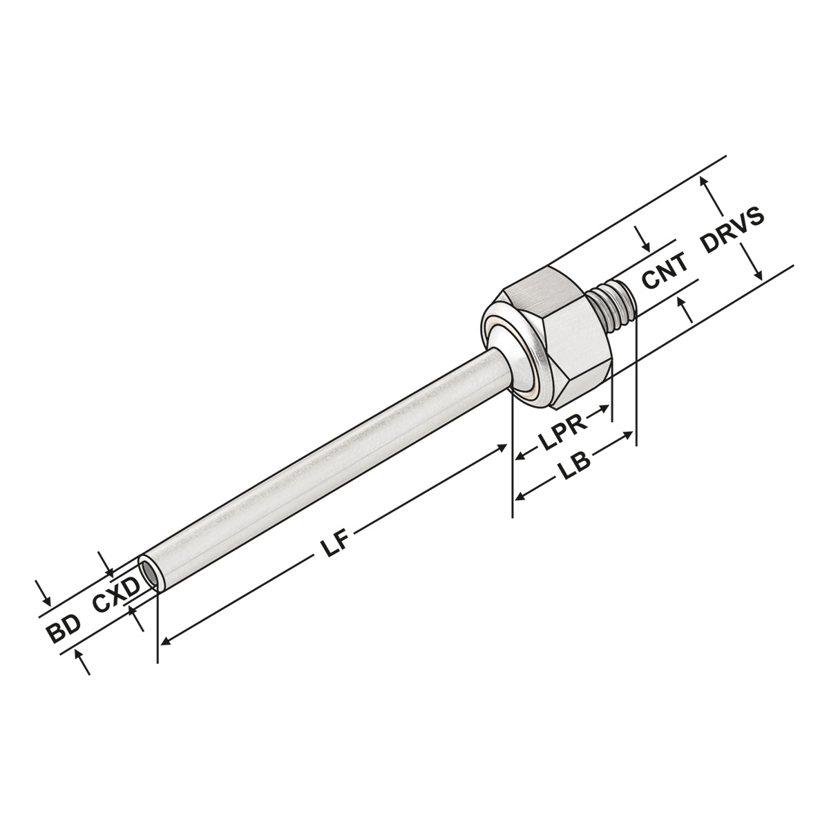 Technische Zeichnung Einschraub Kühlmittel Düse M5 - 3 - 50 von Kemmler