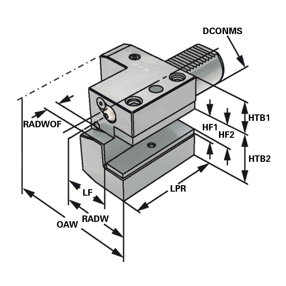 Technische Zeichnung Axial-Werkzeughalter C1-20x16 von Kemmler