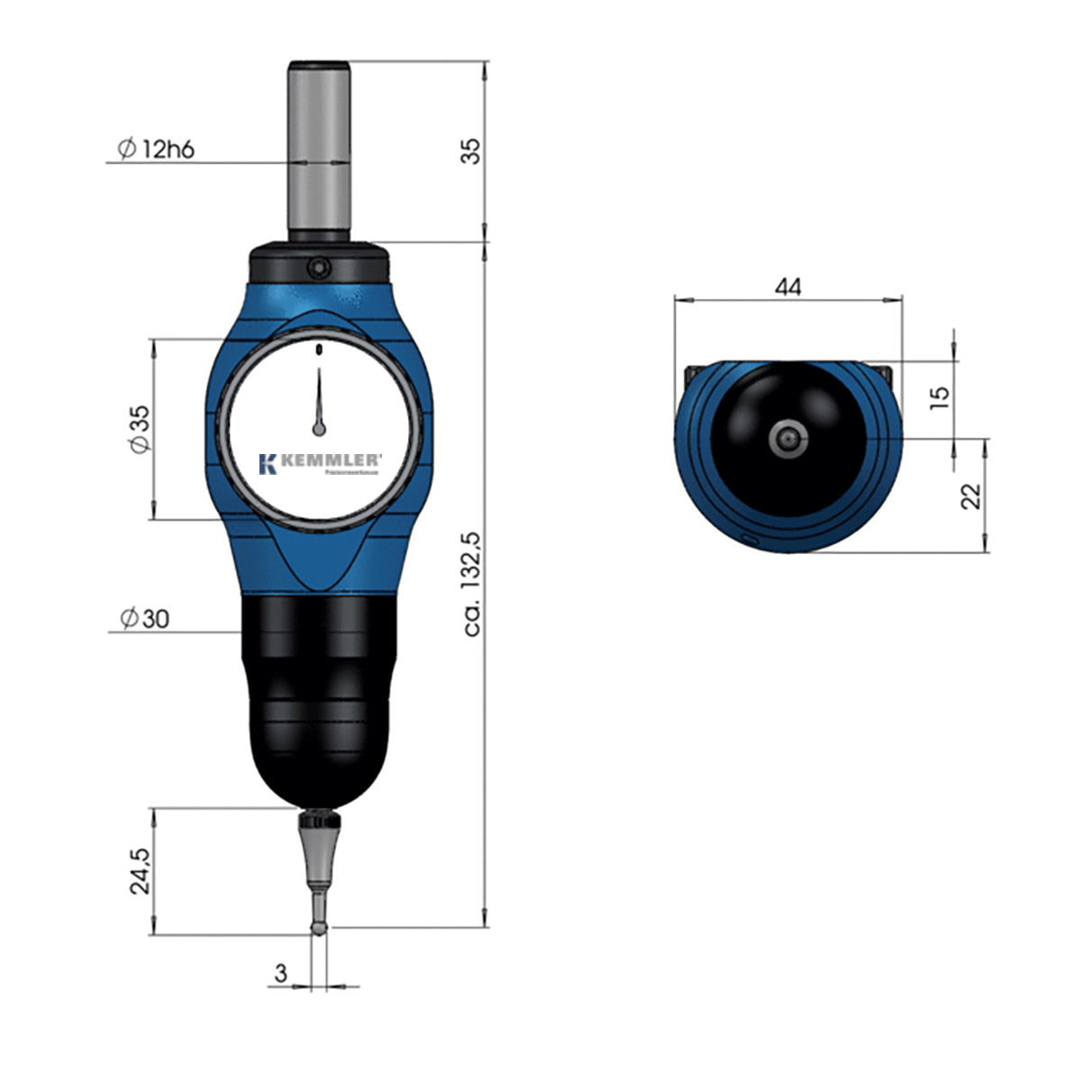 Technische Zeichnung 3D-Taster analog von Kemmler