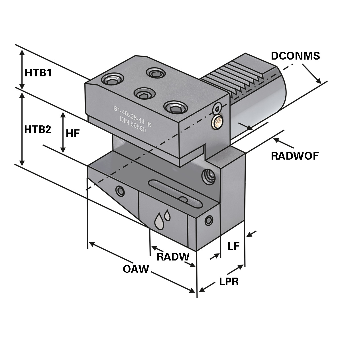 Technische Zeichnung Radial-Werkzeughalter B1-50x32-55 von Kemmler